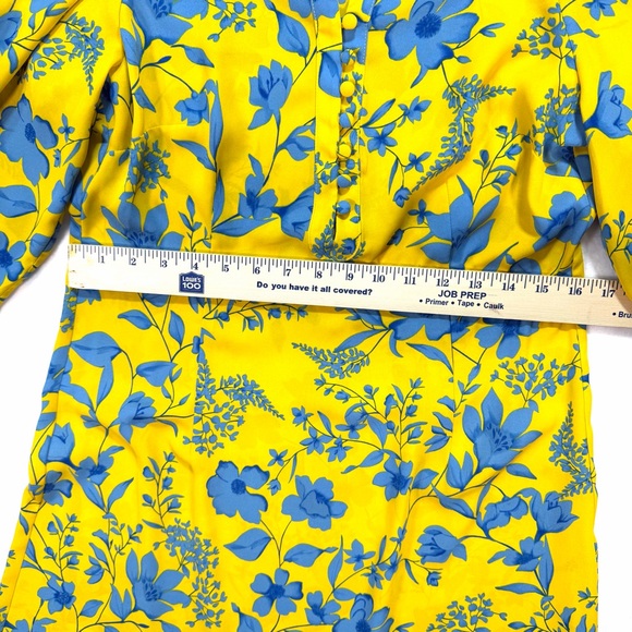 Cabi Women's Lemon Drop Yellow Blue Midi Floral Long Sleeve Dress Size Small - Picture 5 of 6